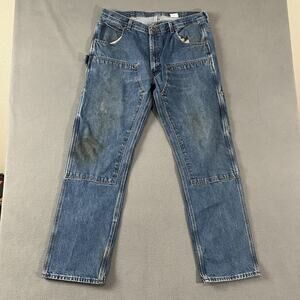 Key Pants Mens 38X34 Blue Double Knee Straight Leg Carpenter Distressed Workwear